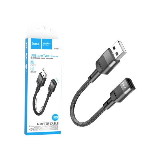 Cabo Adaptador Hoco U107 USB Macho para Tipo-C Fêmea 0,1m Preto Cabo Adaptador Hoco U107 USB Macho para Tipo-C Fêmea 0,1m Preto